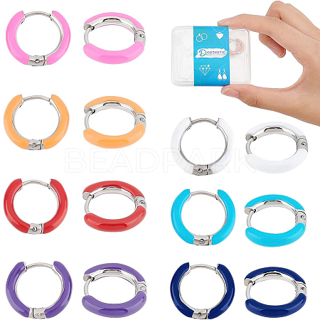 7 Pairs 7 Colors 304 Stainless Steel Chunky Huggie Hoop Earrings with Enamel for Women EJEW-DC0001-19-1