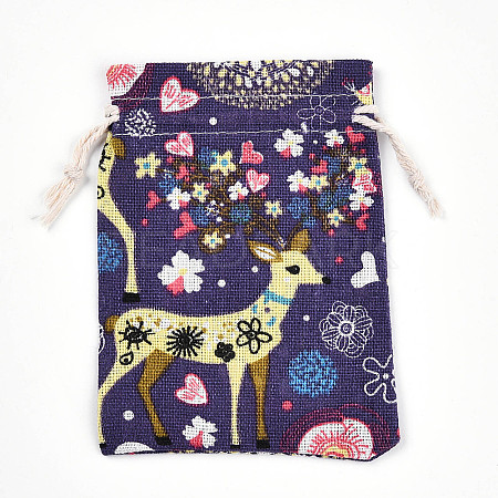 Flower Deer Printed Polycotton(Polyester Cotton) Packing Pouches Drawstring Bags ABAG-T004-10x14-36-1