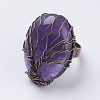 Natural & Synthetic Mixed Stone Adjustable Finger Ring RJEW-E436-03-3