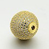 Brass Micro Pave Cubic Zirconia Round Beads ZIRC-M039-13G-RS-2