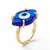 Lampwork Oval with Evil Eye Open Cuff Ring RJEW-I086-13G-2