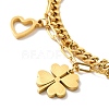 Ion Plating(IP) 304 Stainless Steel Chain Multi-strand Bracelet with Heart and Clover BJEW-P272-03G-2