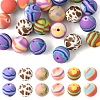 24Pcs 6 Styles Printed Round Silicone Focal Beads SIL-YW0001-78A-1