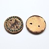 2 Holes Flat Round Engraved Animal Coconut Sewing Buttons BUTT-O008-01-2