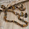 Bohemian Style Natural Tiger Eye Teardrop Pendant Necklaces & Chip Beaded Necklaces & Hoop Earrings & Dangle Earrings Sets WG11994-02-2