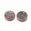 Tibetan Style Alloy Flat Round Carved Word Never Give Up Pendants TIBEP-12585-R-NR-2