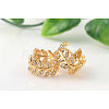 Real 14K Gold Plated Eco-Friendly Brass Czech Rhinestone Leaf Hoop Earrings EJEW-AA00259-G-3
