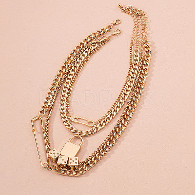 Alloy Lock Pendant Safety Pin Dice Chain Multi-Layered Necklaces FS-WG7F0DA-04-1