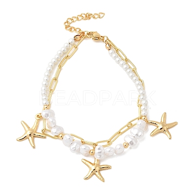 304 Stainless Steel Starfish Charm Bracelets for Women BJEW-F520-06G-1