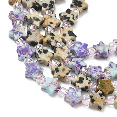 4 Styles Synthetic Imperial Jasper & Natural Picture Jasper & Unakite & Dalmatian Jasper Beads Strands G-D095-A04-1