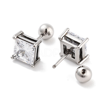 Square 316 Surgical Stainless Steel Pave Cubic Zirconia Cartilage Earrings for Women Men EJEW-Z050-34A-01P-1