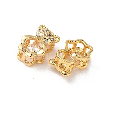 Brass Micro Pave Clear Cubic Zirconia Slide Charms KK-D504-17G-1