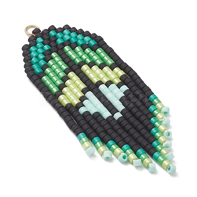 Handmade Glass Seed Beaded Leaf Shape Big Pendants PALLOY-MZ00931-01-1