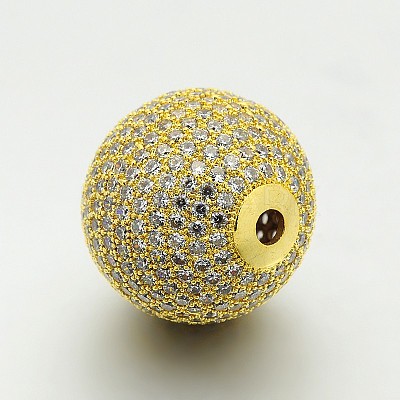 Brass Micro Pave Cubic Zirconia Round Beads ZIRC-M039-13G-RS-1