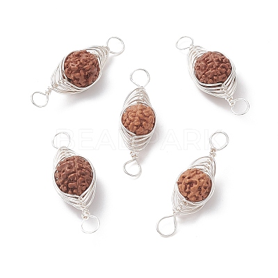 Natural Rudraksha Copper Wire Wrapped Connector Charms PALLOY-JF02067-02-1