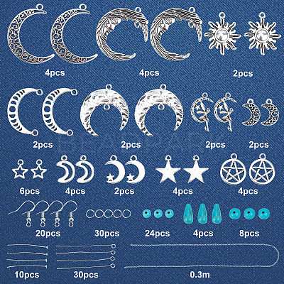 SUNNYCLUE 1 Box 20pcs 5 Style Stainless Steel Sun Moon Stars Charms Moon Charms for Bracelets Making Charms Pendants for DIY