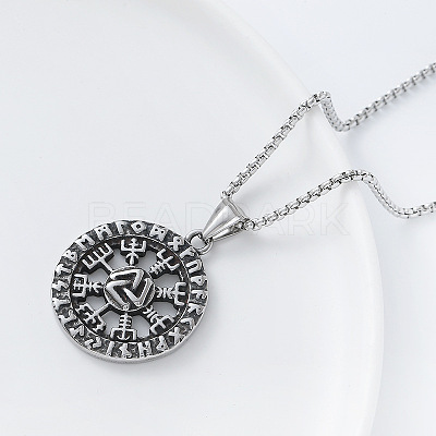 Vintage 304 Stainless Steel Pirate Rune Viking Compass Pendant Necklaces for Men Women LS-AZ8972-1