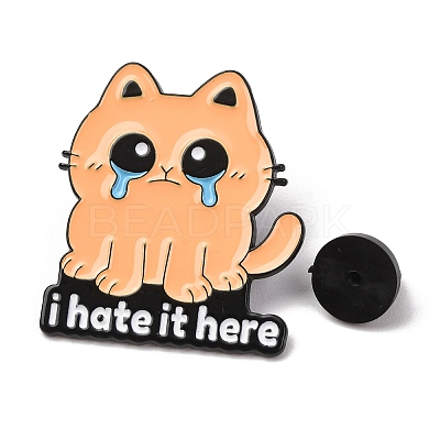 I Hate It Here Crying Cat Enamel Pins JEWB-B047-01D-1