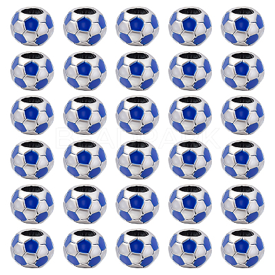 30Pcs Large Hole FootBall/Soccer Ball Alloy Enamel European Beads MPDL-ME0001-06B-1