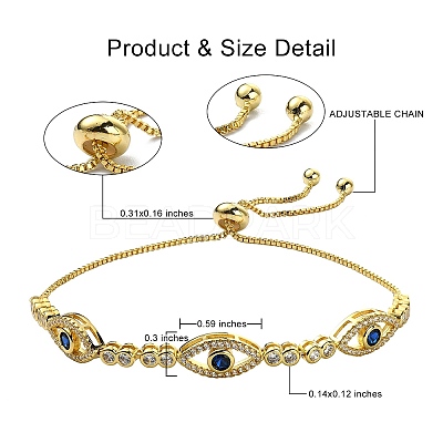 Horse Eye Cubic Zirconia Slider Bracelet BJEW-SZ0002-08A-1
