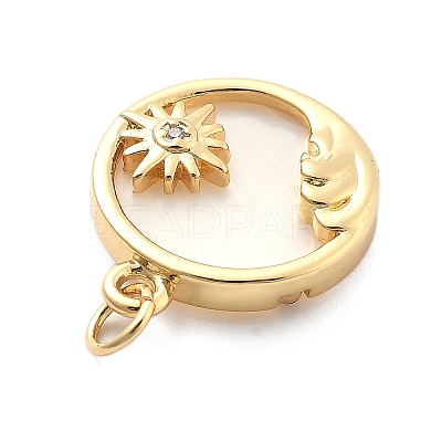 Rack Plating Brass with Cubic Zirconia Pendants and Shell KK-Q017-11G-1