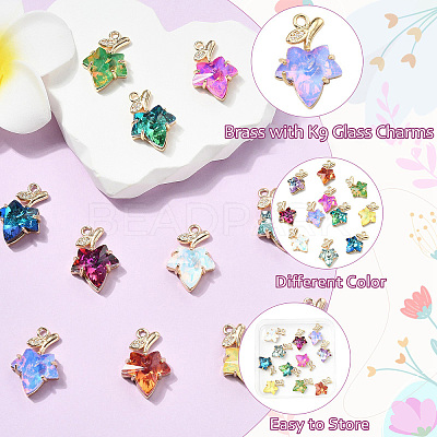 11Pcs 11 Colors Brass with K9 Glass Charms KK-CJ0004-07-1