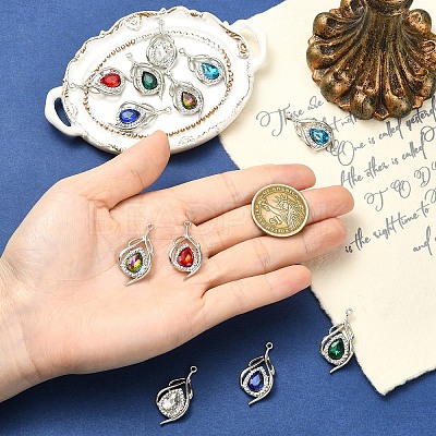 12Pcs 6 Colors Alloy Glass Pendants ALRI-YW0001-33-1