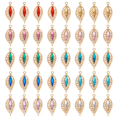 40Pcs 10 Colors Alloy with Rhinestone Pendants FIND-PH0027-16-1