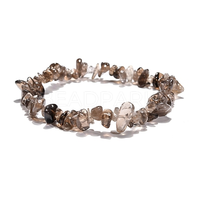 Smoky Quartz Chips Stretch Bracelets BJEW-JB01308-05-1