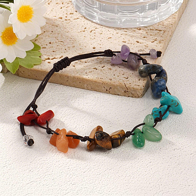 Adjustable 7 Chakra Gemstone Chip Braided Bead Bracelets for Women UX3528-1