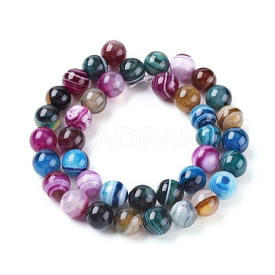 Natural Striped Agate/Banded Agate Beads Strands G-G582-10mm-46-1