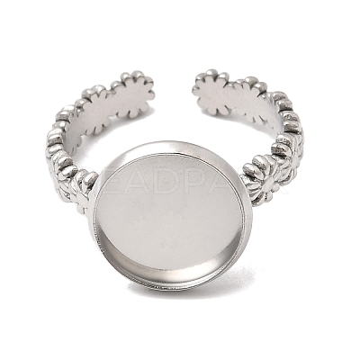 Flower 304 Stainless Steel Cuff Ring Components STAS-P454-05C-P-1