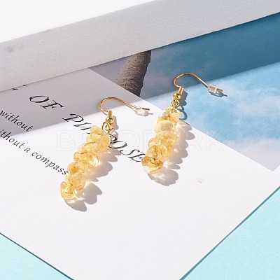 Natural Citrine Chip Beaded Dangle Earrings EJEW-JE04788-10-1