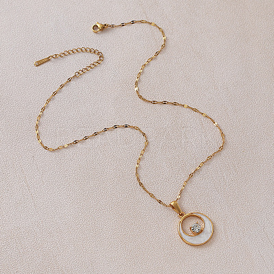 Vintage 304 Stainless Steel Resin Moon Pendant Necklaces with Clear Glass for Women IK8705-1