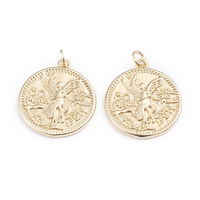 Brass Coin Pendants ZIRC-I042-03G-1