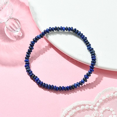 Natural Lapis Lazuli Flat Round Beaded Stretch Bracelets for Women BJEW-JB09717-05-1