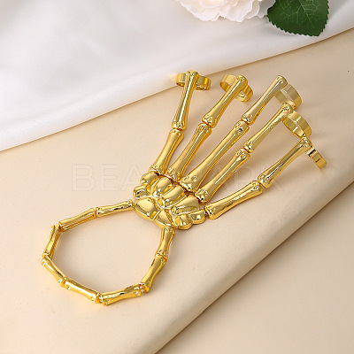 Punk Style Alloy Skeleton Hand Ring Bracelets with Finger Nails Tip Claw WG3AE99-02-1