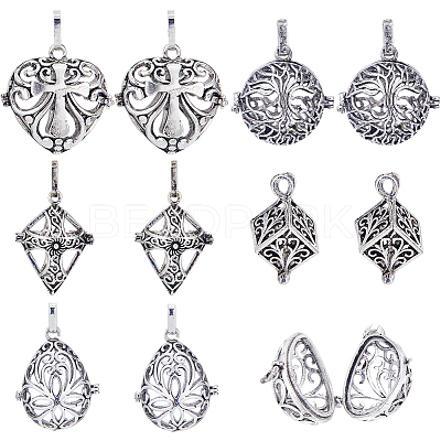 10Pcs 5 Styles Filigree Brass Cage Pendants KK-SC0003-77D-1