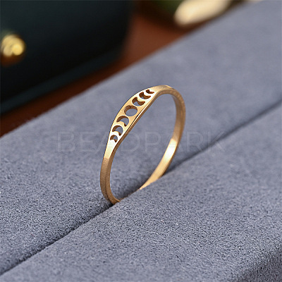 Hollow Moon Phase 304 Stainless Steel Finger Rings FS-WG454BE-06-1