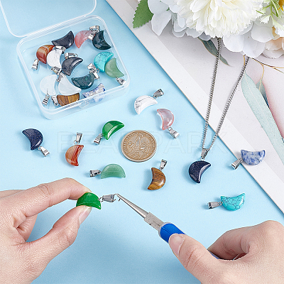 24Pcs 12 Styles Moon Gemstone Pendants G-HY0001-80-1