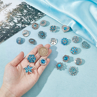 20Pcs Alloy Rhinestone Snap Button BUTT-GO0001-03B-1