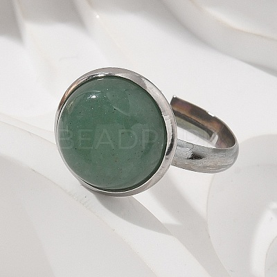 Half Round Natural Green Aventurine Finger Rings RJEW-M062-01P-21-1