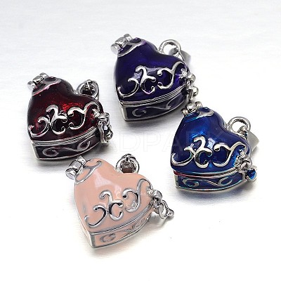 Enamel Heart Rack Plating Brass Prayer Box Pendants KK-L101-02-1