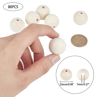 Natural Unfinished Wood Round Beads WOOD-PH0008-91-25mm-1