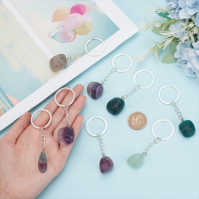8Pcs Natural Fluorite Pendant Keychain KEYC-PH01494-1