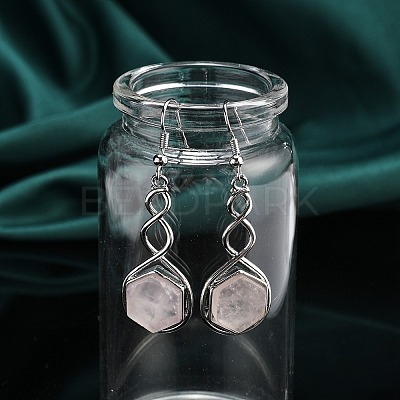 Hexagon Natural Rose Quartz Dangle Earrings EJEW-K298-01P-09-1