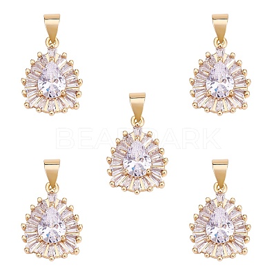 5Pcs Brass Clear Cubic Zirconia Pendants KK-SZ0001-96-1