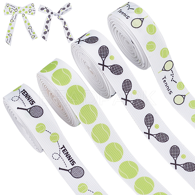 4 Rolls 4 Colors Sport Ball Print Grosgrain Ribbon OCOR-PH0004-07C-1