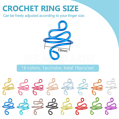 16Pcs 16 Colors Aluminu Cuff Rings RJEW-BC00001-1