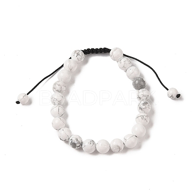 8mm Round Natural Howlite Braided Bead Bracelets BJEW-C067-01B-08-1